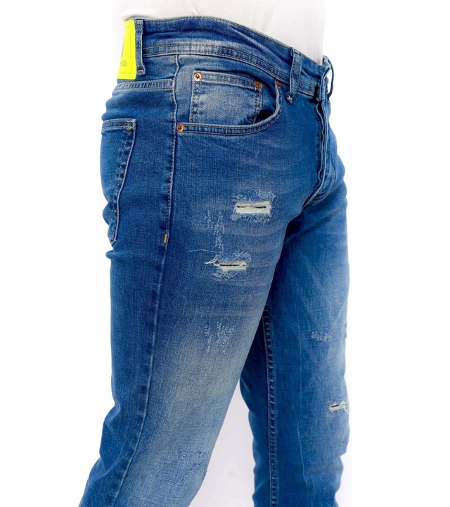 True Rise Slim Fit Jeans Mit Rissen Männer - DC-036 - Blau