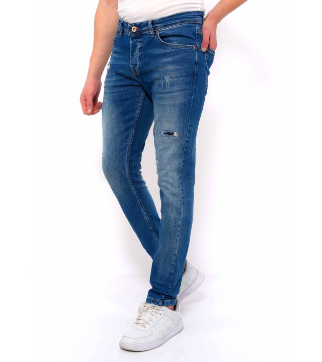 True Rise Slim Fit Jeans Mit Rissen Männer - DC-036 - Blau