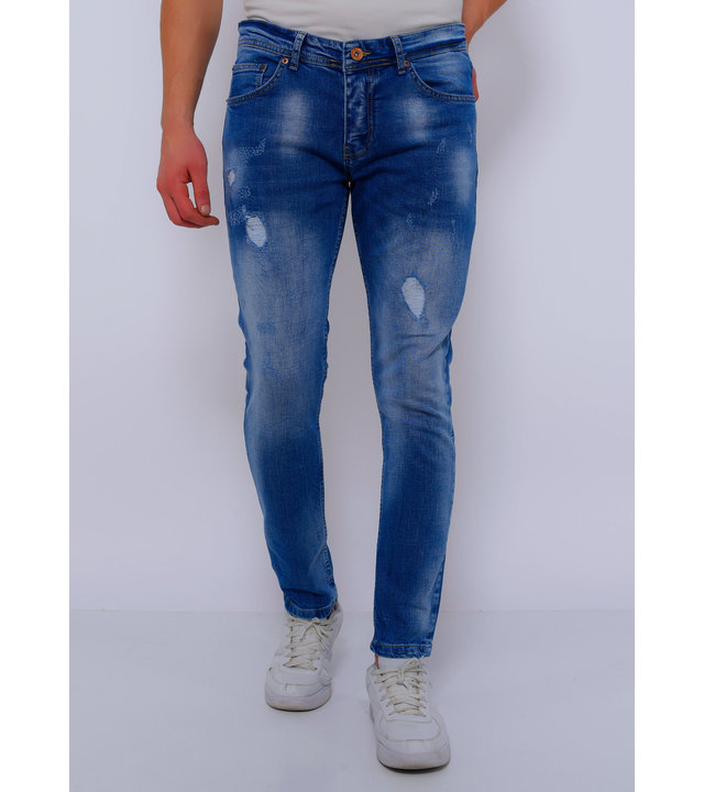 True Rise Destroyed Jeans Herren Slim Fit - DC-039 - Blau