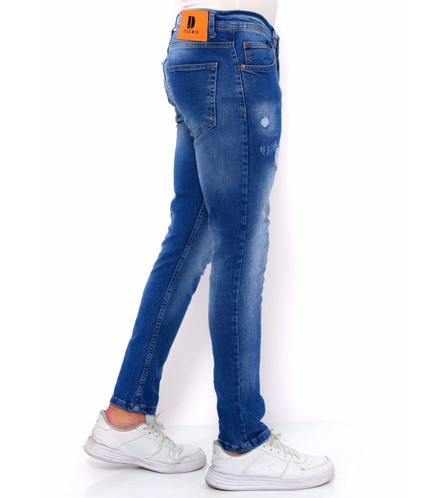 True Rise Destroyed Jeans Herren Slim Fit - DC-039 - Blau