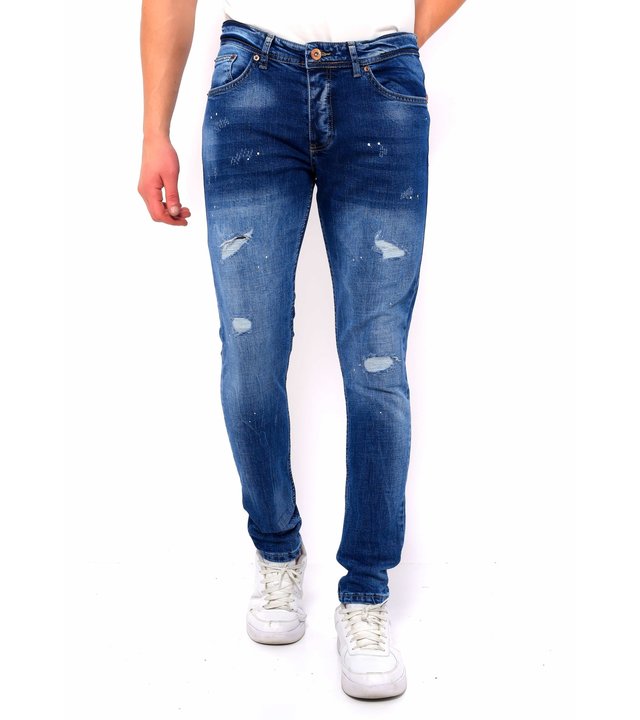 True Rise Destroyed Slim Fit Jeans Herren - DC-044 - Blau
