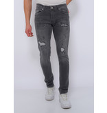 True Rise Jeans Slim Fit  Mit Farbspritzern - DC-041 - Grau