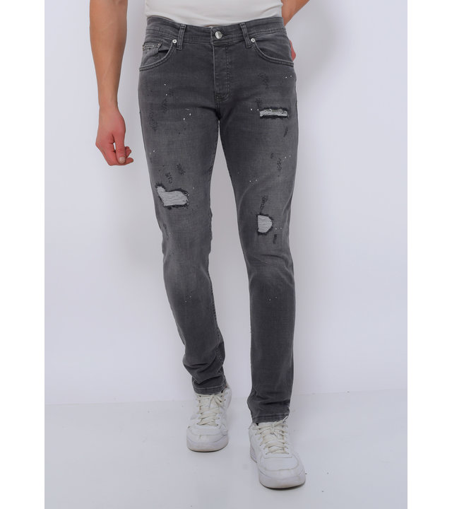 True Rise Jeans Slim Fit  Mit Farbspritzern - DC-041 - Grau