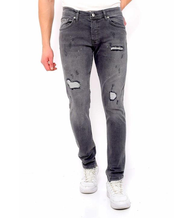 True Rise Jeans Slim Fit  Mit Farbspritzern - DC-041 - Grau