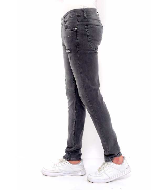 True Rise Jeans Slim Fit  Mit Farbspritzern - DC-041 - Grau