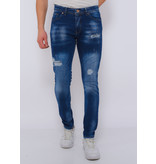 True Rise Jeans Mit Farbspritzer Herren Slim Fit -DC-043 - Blau