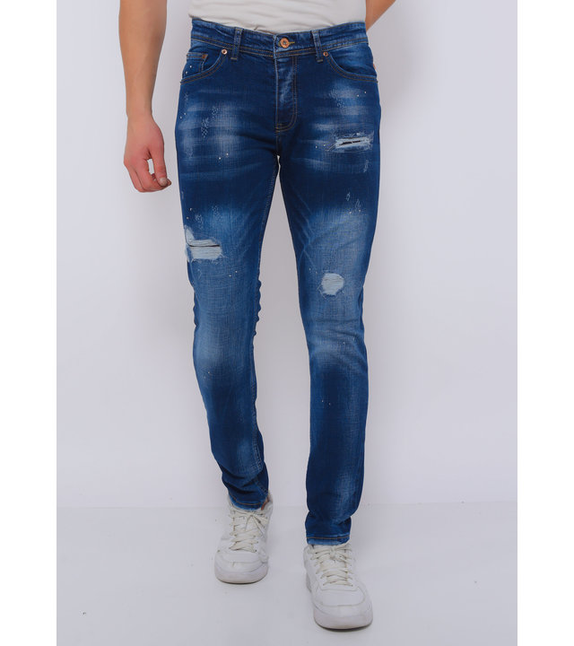 True Rise Jeans Mit Farbspritzer Herren Slim Fit -DC-043 - Blau