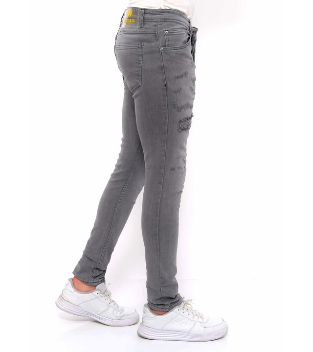 True Rise Destroyed Jeans Herren Slim Fit - DC-055 - Grau