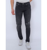 True Rise Ripped Herren Hosen Mit Farbspritzern Slim Fit - DC-040 - Schwarz