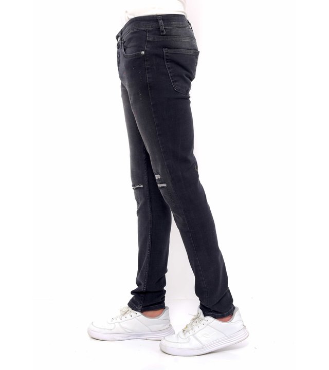 True Rise Ripped Herren Hosen Mit Farbspritzern Slim Fit - DC-040 - Schwarz