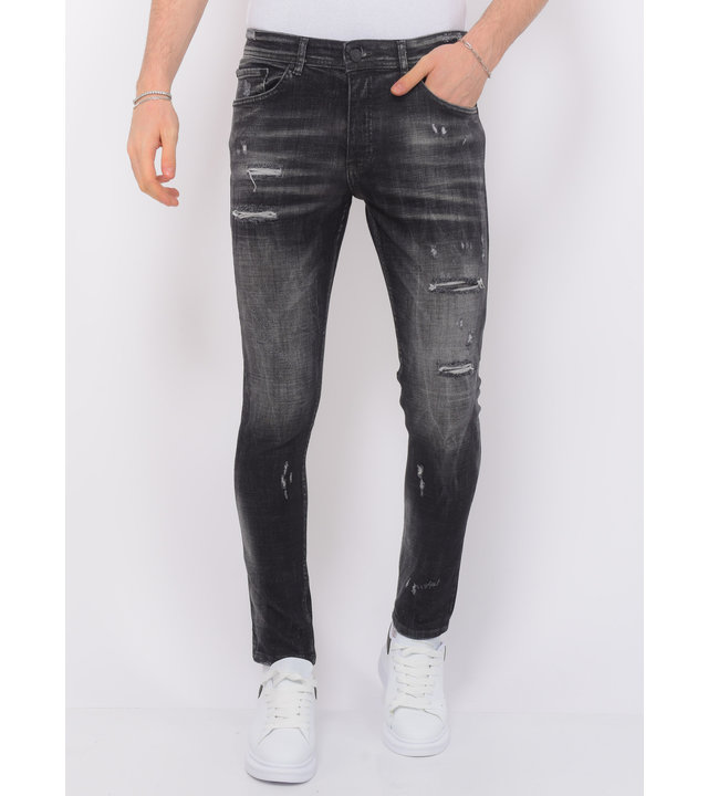 Local Fanatic Stonewashed Ripped Männer Jeans Slim Fit -1085 - Schwarz