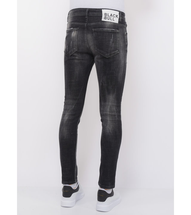 Local Fanatic Stonewashed Ripped Männer Jeans Slim Fit -1085 - Schwarz