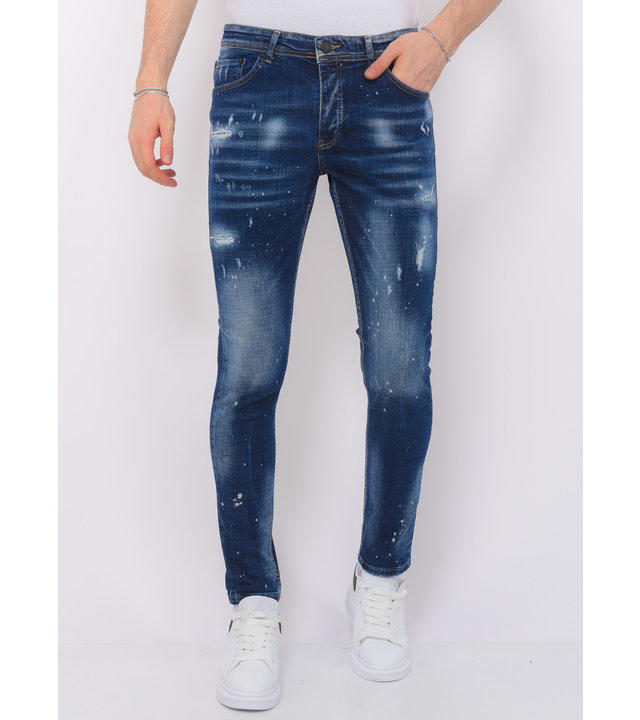 Local Fanatic Men's Paint Splatter Stonewashed Hosen Slim Fit -1077- Blau