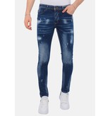 Local Fanatic Men's Paint Splatter Stonewashed Hosen Slim Fit -1077- Blau