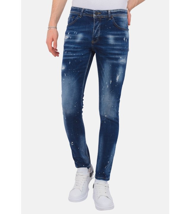 Local Fanatic Men's Paint Splatter Stonewashed Hosen Slim Fit -1077- Blau