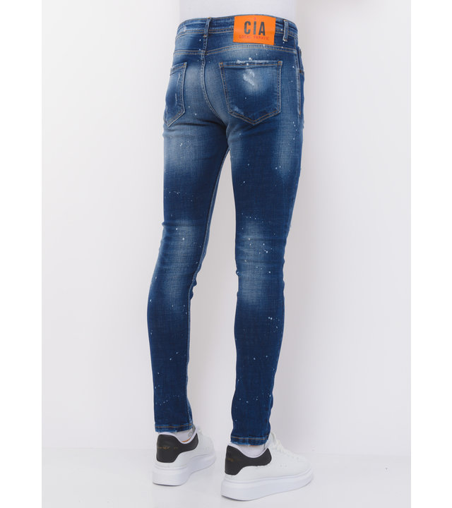 Local Fanatic Designer Jeans Paint Splatter Männer Slim Fit -1072 - Blau