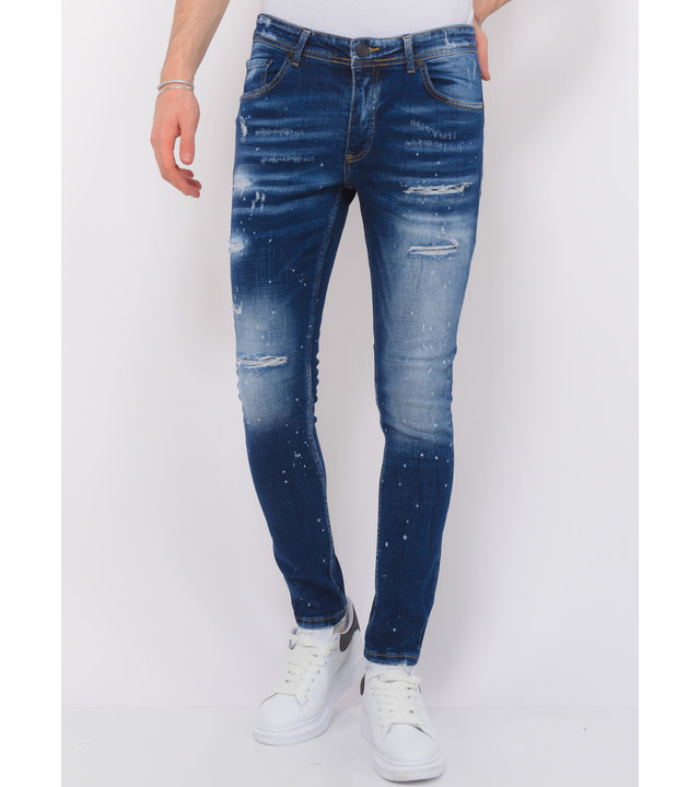 Local Fanatic  Stretch Denim with Paint Splash Männer Slim Fit - 1074 - Blau