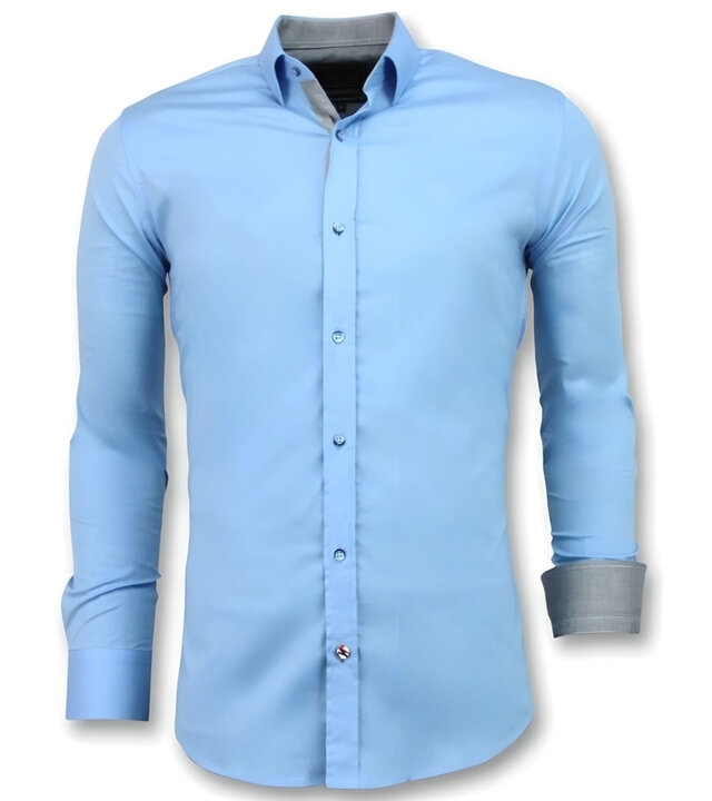 Gentile Bellini Slim Fit Overhemd Mannen - Blanco Blouse  - 3040 - Licht Blauw