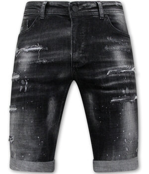 Local Fanatic Paint Splatter Destroy Shorts Stonewash Herren - Slim Fit -1084- Schwarz