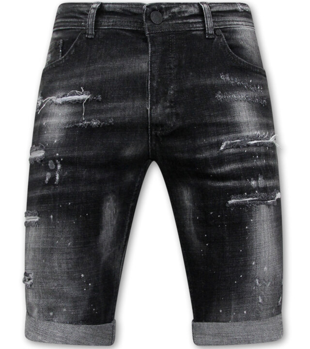 Local Fanatic Paint Splatter Destroy Shorts Stonewash Herren - Slim Fit -1084- Schwarz