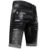 Local Fanatic Paint Splatter Destroy Shorts Stonewash Herren - Slim Fit -1084- Schwarz