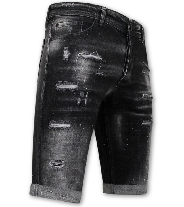 Local Fanatic Paint Splatter Destroy Shorts Stonewash Herren - Slim Fit -1084- Schwarz