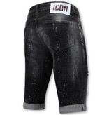 Local Fanatic Paint Splatter Destroy Shorts Stonewash Herren - Slim Fit -1084- Schwarz