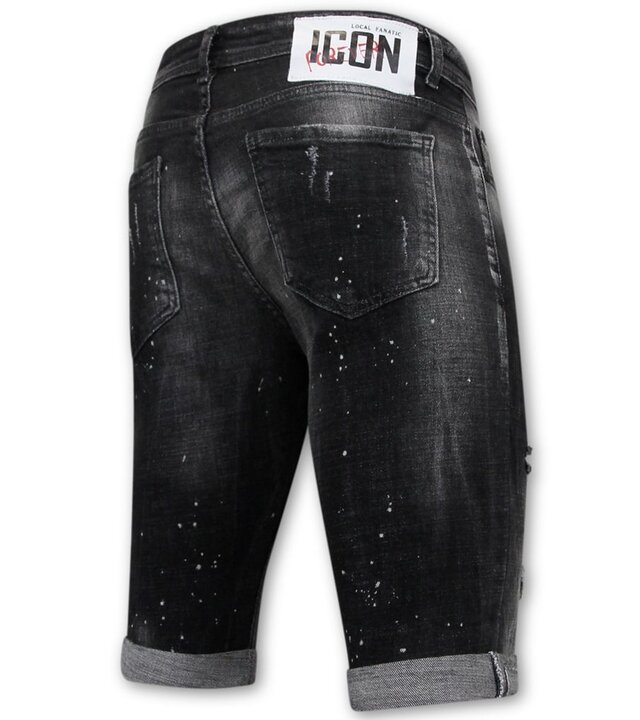 Local Fanatic Paint Splatter Destroy Shorts Stonewash Herren - Slim Fit -1084- Schwarz