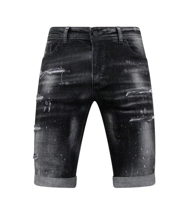 Local Fanatic Paint Splatter Destroy Shorts Stonewash Herren - Slim Fit -1084- Schwarz