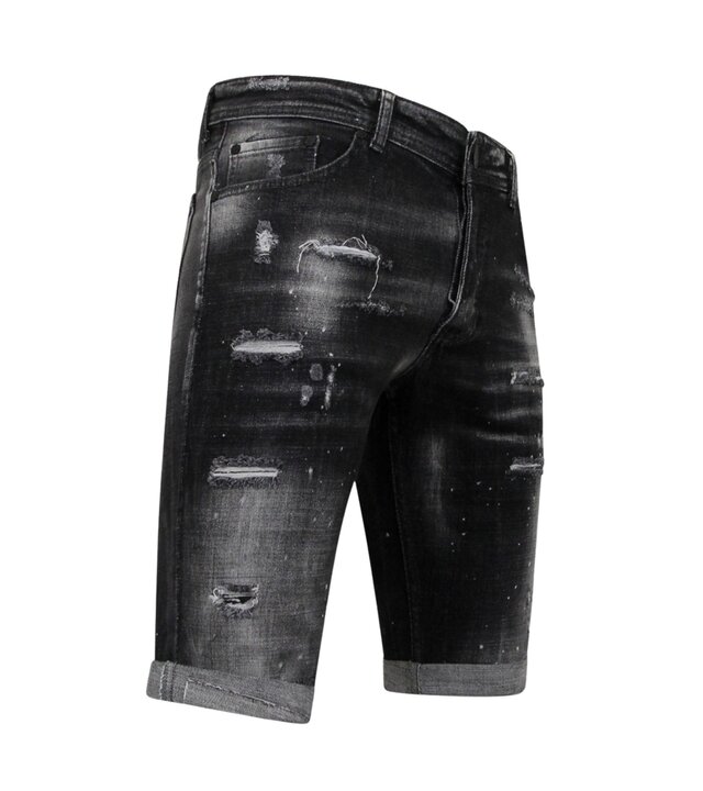 Local Fanatic Paint Splatter Destroy Shorts Stonewash Herren - Slim Fit -1084- Schwarz