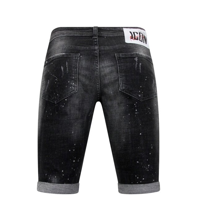 Local Fanatic Paint Splatter Destroy Shorts Stonewash Herren - Slim Fit -1084- Schwarz