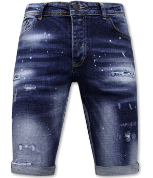 Local Fanatic Designer Shorts With Paint Splatter Herren - Slim Fit -1072- Blau