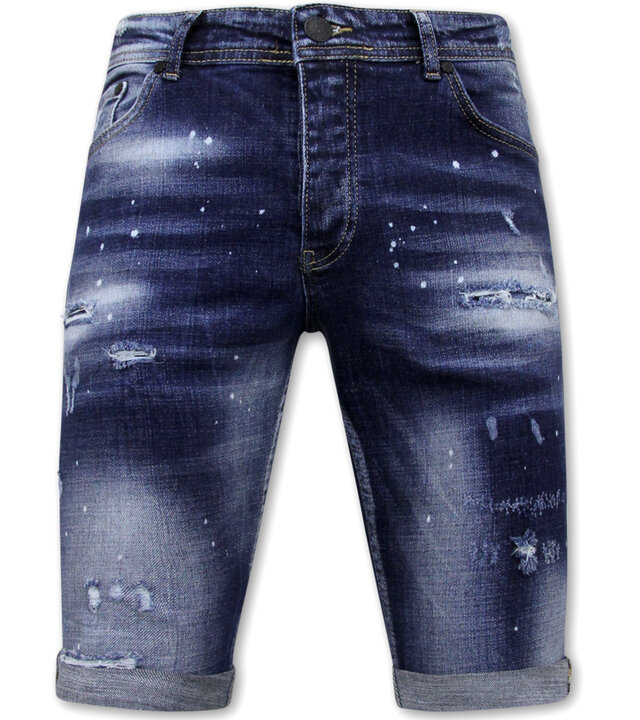 Local Fanatic Designer Shorts With Paint Splatter Herren - Slim Fit -1072- Blau