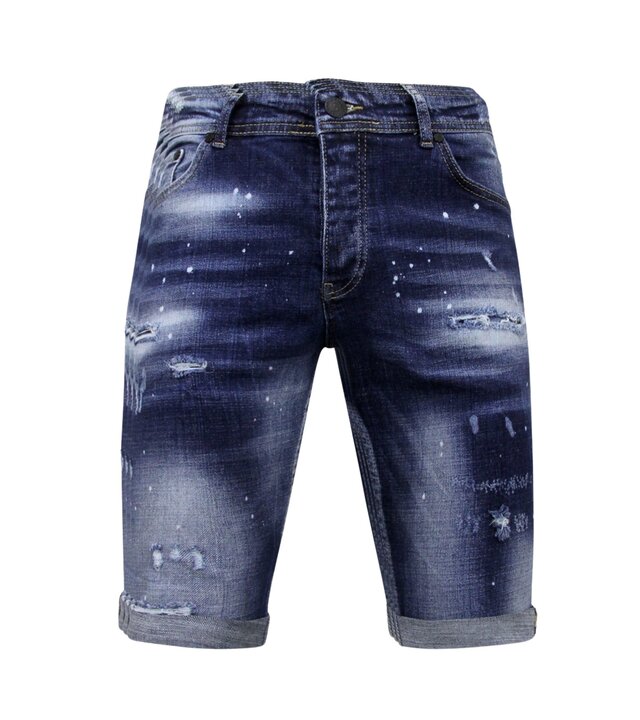 Local Fanatic Designer Shorts With Paint Splatter Herren - Slim Fit -1072- Blau