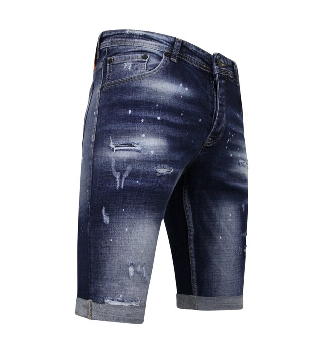 Local Fanatic Designer Shorts With Paint Splatter Herren - Slim Fit -1072- Blau