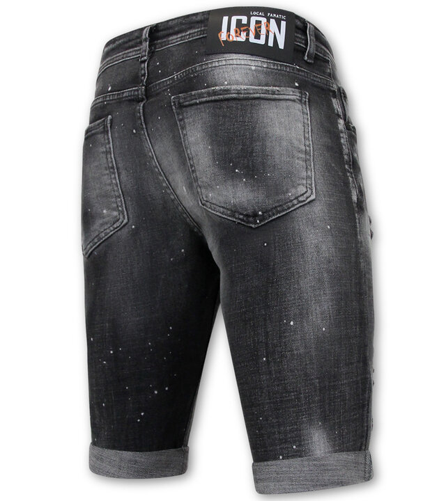 Local Fanatic Distressed Short Stonewash Herren - Slim Fit -1087- Schwarz