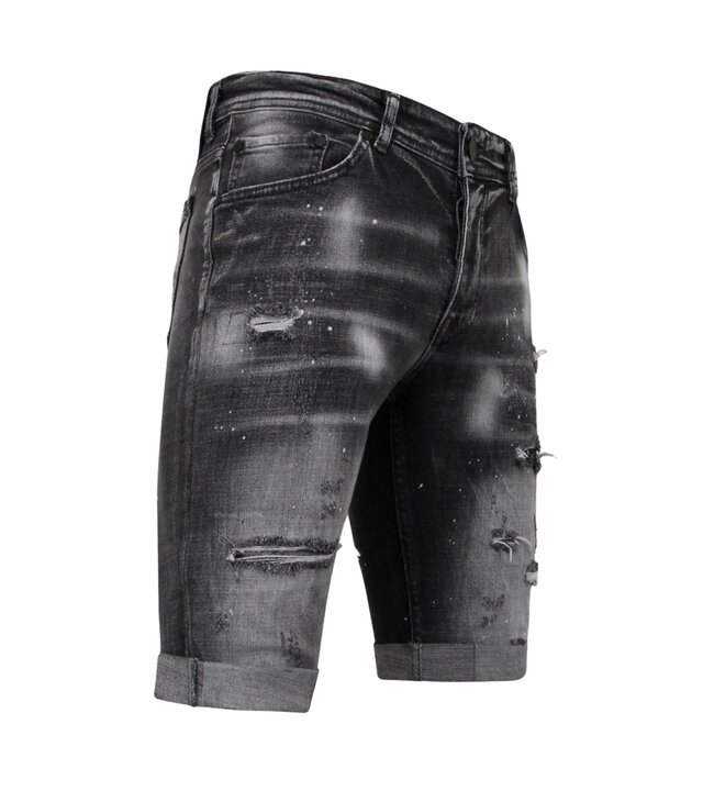 Local Fanatic Distressed Short Stonewash Herren - Slim Fit -1087- Schwarz