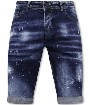 Local Fanatic Men's Paint Splatter Stonewashed Short - Slim Fit -1077- Blau