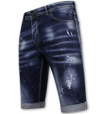 Local Fanatic Men's Paint Splatter Stonewashed Short - Slim Fit -1077- Blau