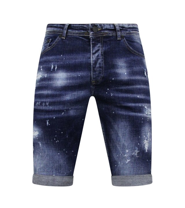 Local Fanatic Men's Paint Splatter Stonewashed Short - Slim Fit -1077- Blau