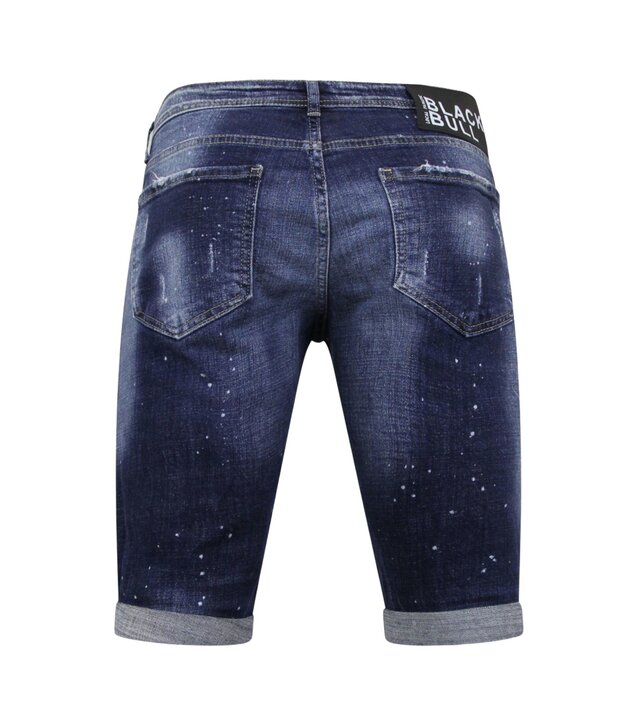 Local Fanatic Men's Paint Splatter Stonewashed Short - Slim Fit -1077- Blau