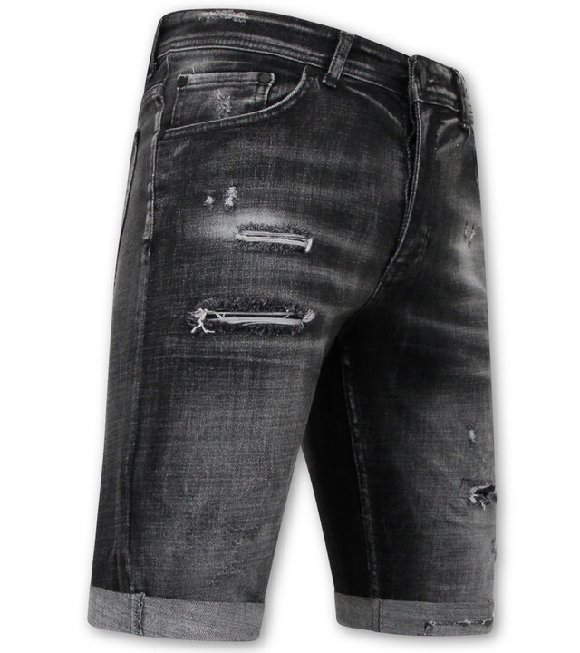 Local Fanatic Stonewashed Ripped Männer Short - Slim Fit -1085- Schwarz