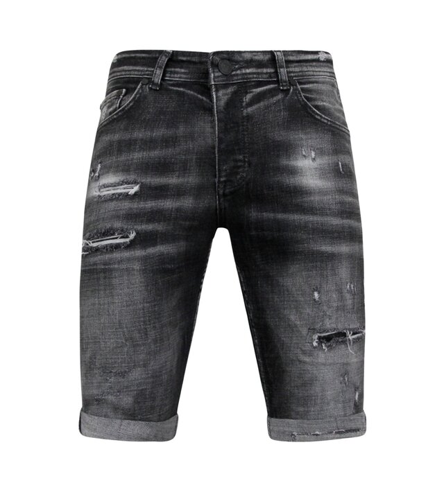 Local Fanatic Stonewashed Ripped Männer Short - Slim Fit -1085- Schwarz