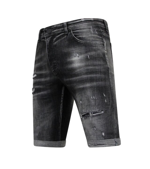 Local Fanatic Stonewashed Ripped Männer Short - Slim Fit -1085- Schwarz