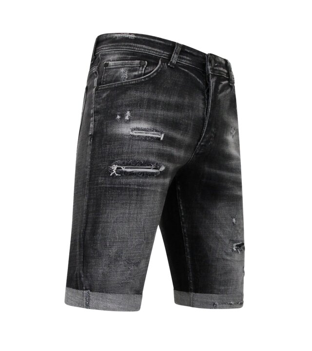 Local Fanatic Stonewashed Ripped Männer Short - Slim Fit -1085- Schwarz