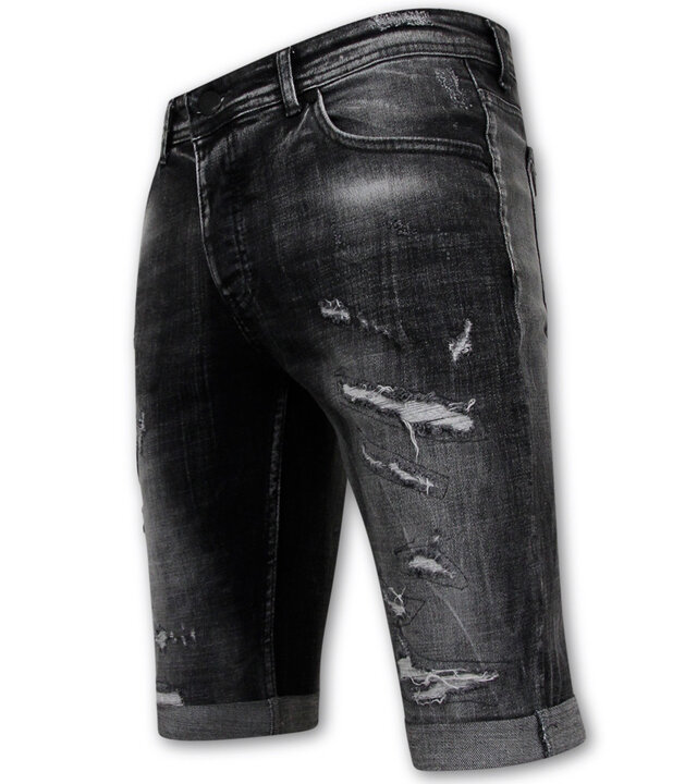 Local Fanatic Destroyed Shorts with Paint Splatter Männer - Slim Fit -1086- Schwarz