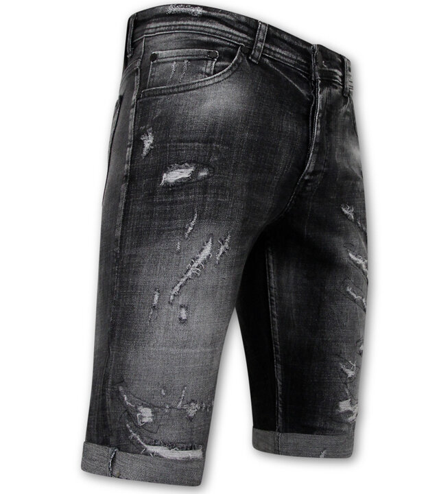 Local Fanatic Destroyed Shorts with Paint Splatter Männer - Slim Fit -1086- Schwarz