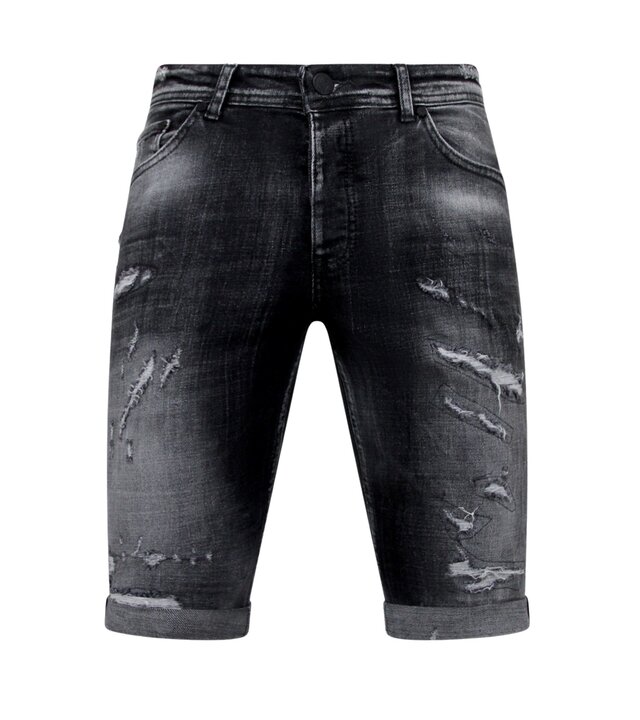 Local Fanatic Destroyed Shorts with Paint Splatter Männer - Slim Fit -1086- Schwarz