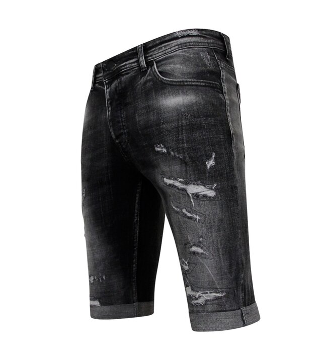 Local Fanatic Destroyed Shorts with Paint Splatter Männer - Slim Fit -1086- Schwarz