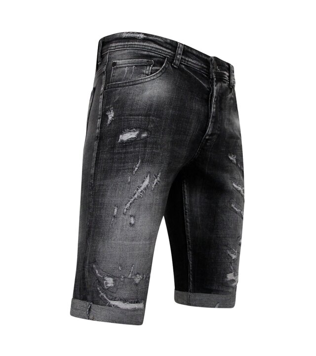 Local Fanatic Destroyed Shorts with Paint Splatter Männer - Slim Fit -1086- Schwarz